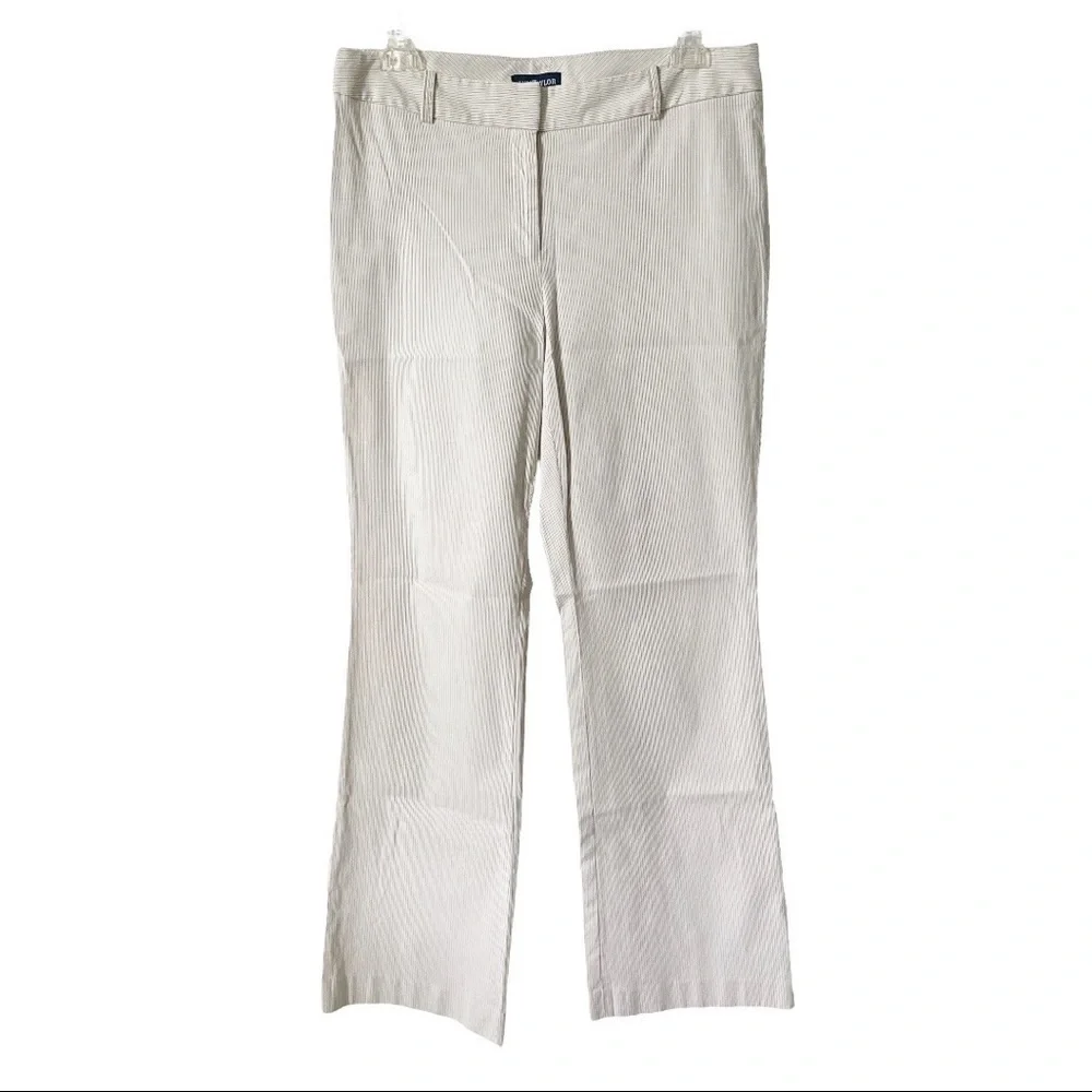 Ann Taylor Womans Striped‎ Ivory Mid Rise Casual Cotton Stretch Dress Pant 10